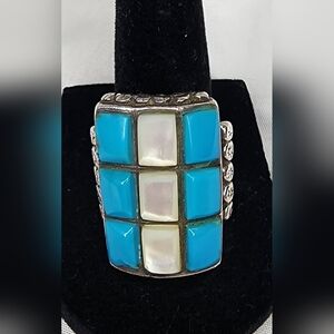 Vintage Navajo-Style sterling silver, turquoise, and mother-of-pearl Ring